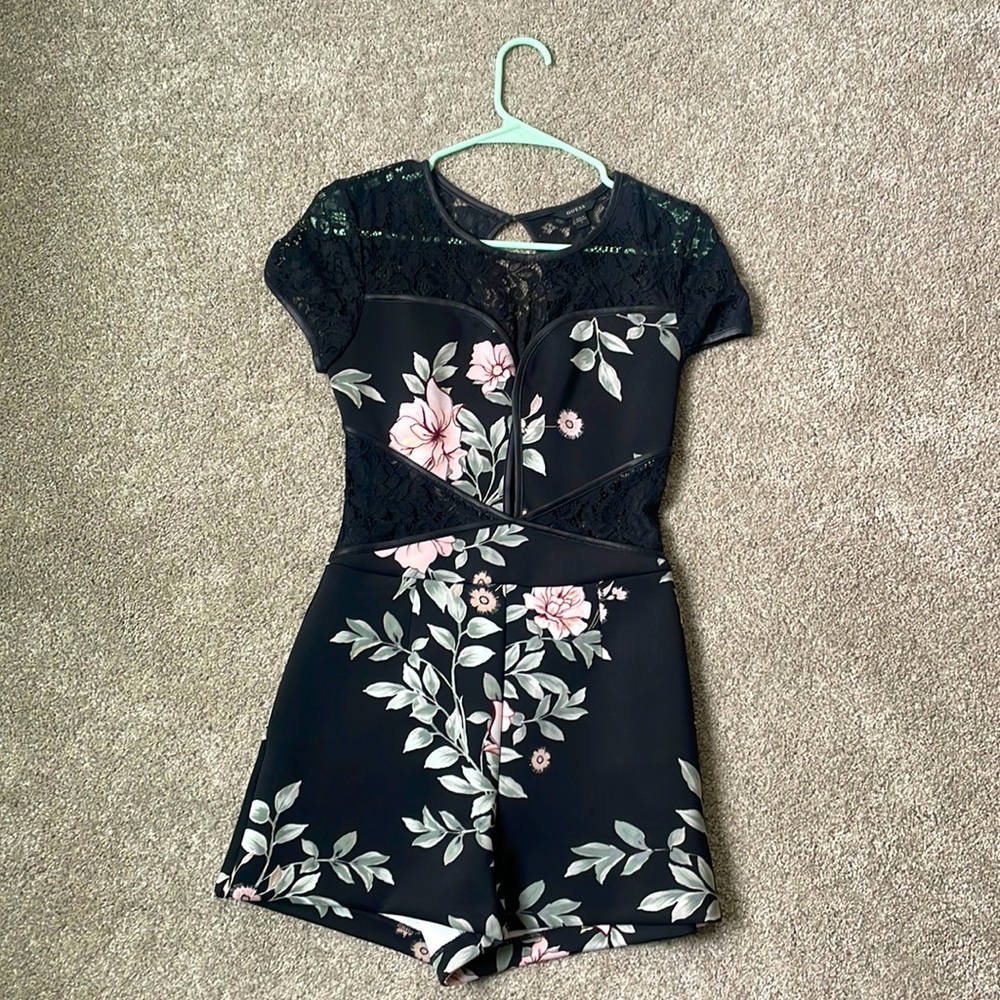 Open back black/floral romper